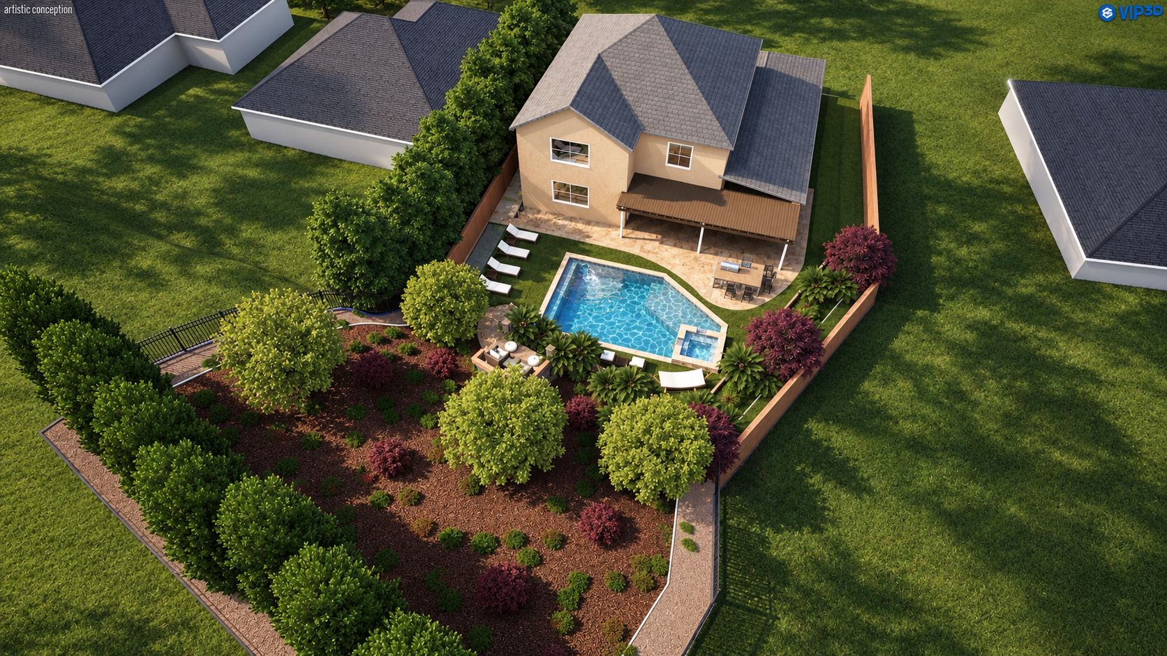 3D concept: A backyard from above