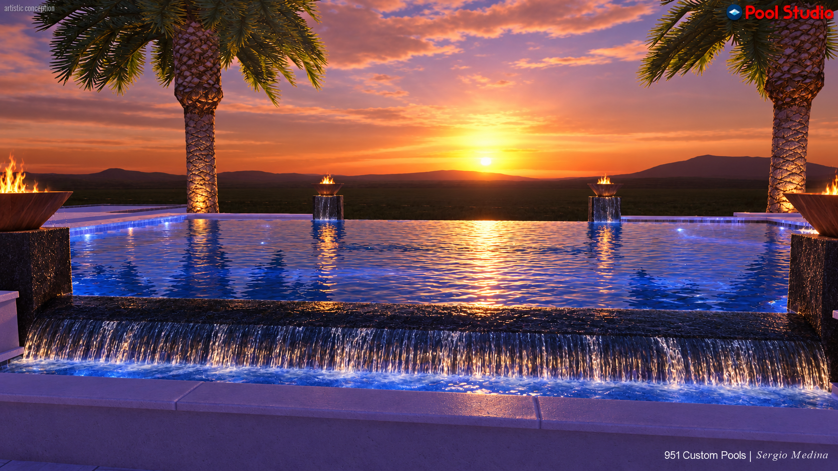 3D concept: Sunset at the infinity edge